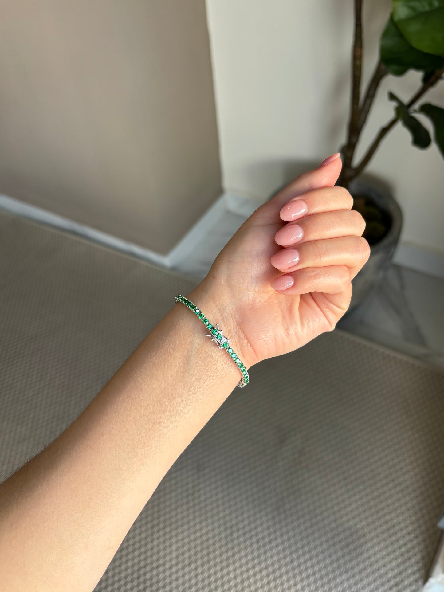 Pulsera Tennis Verde 2mm Plata.925