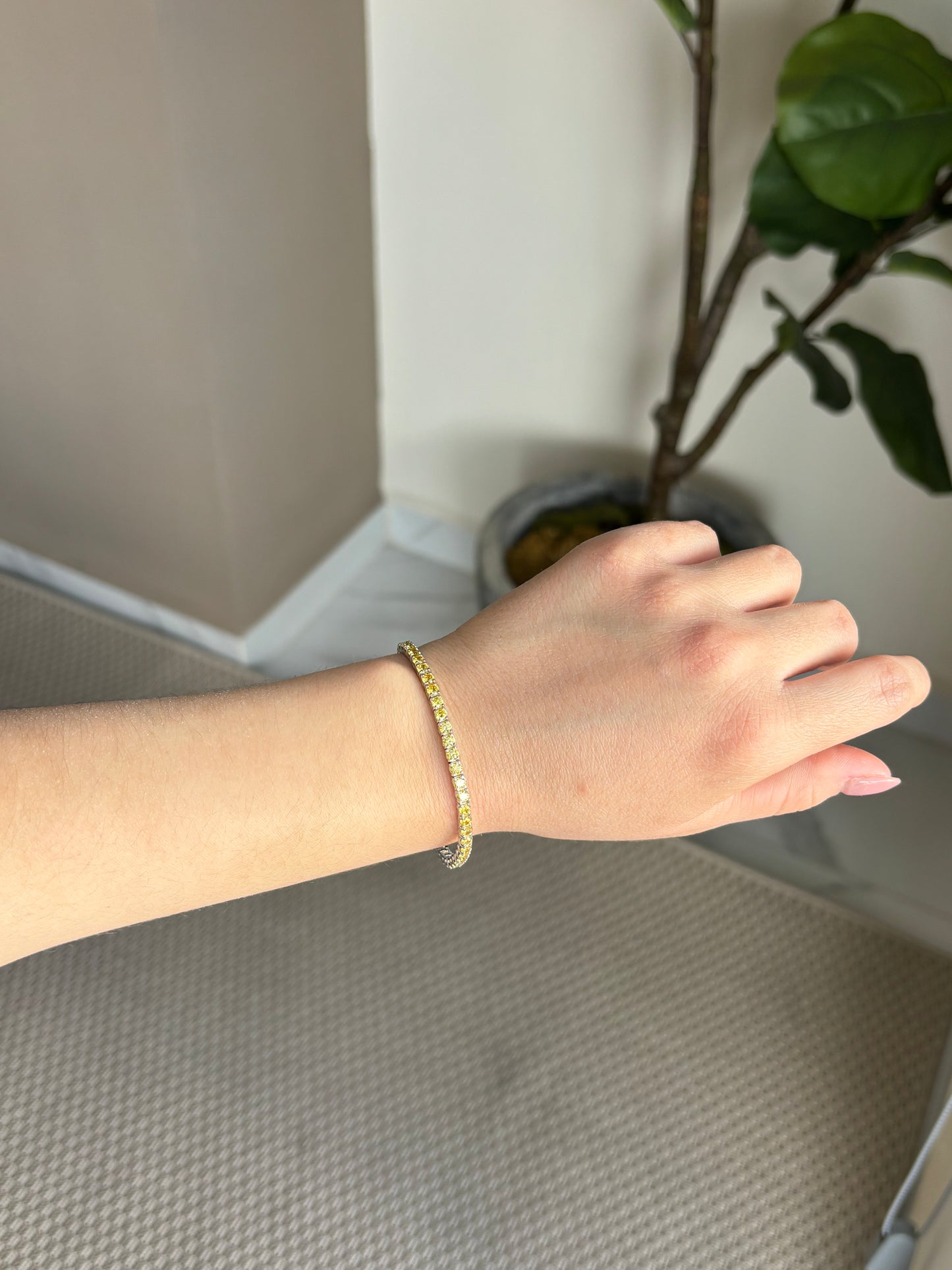 Pulsera Tennis Amarilla 2mm Plata.925
