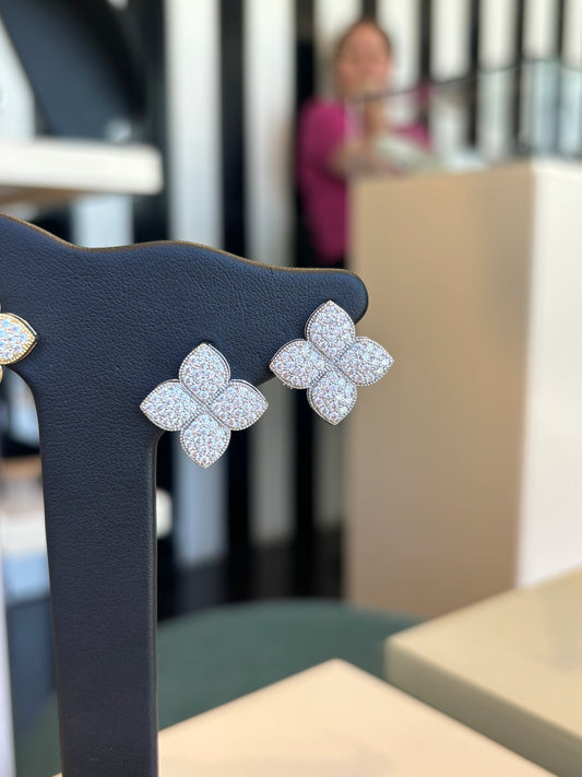 Aretes flor zirconias plata
