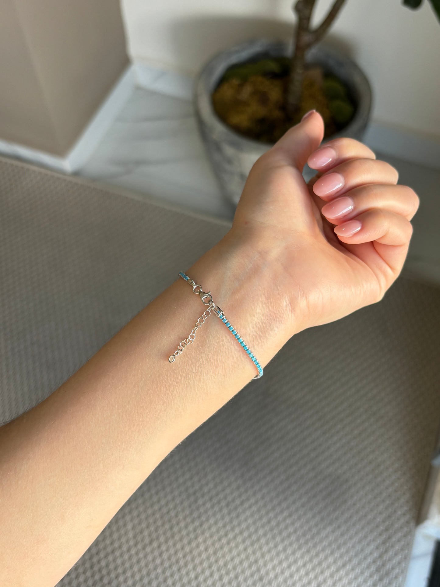 Pulsera Tennis Aqua Plata.925
